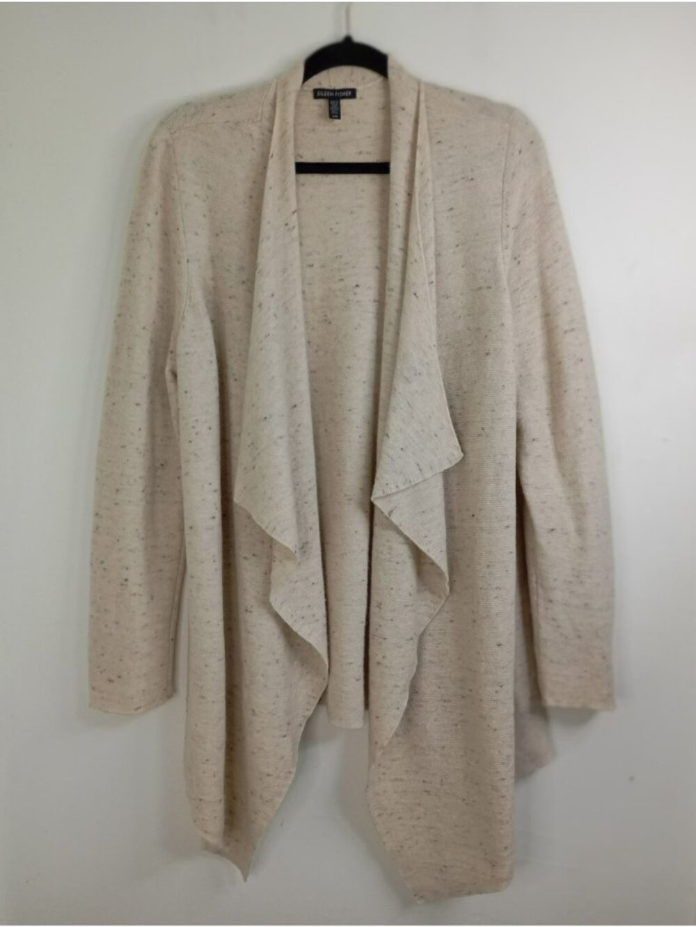 Eileen Fisher Beige Open Front Long Cardigan L Cotton Blend Women